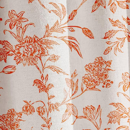 WOUVMA Orange Shower Curtain Floral Cotton Linen Cottagecore Shower Curtain for Bathroom 72" W x 72" L