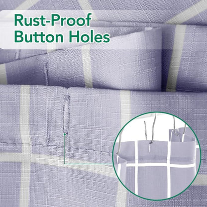 Fabric Farmhouse Shower Curtain-Cloth Extra Long Shower Curtains Bathroom | 72"Wx84"L Lavender Faux Linen Grid Minimalist Simple Rustic Neutral Shower Curtain-Geometric Plaid Washable Hotel Quality