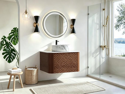 24 Inch Modern Bathroom Vanity with Ceramic Sink, Floating Bathroom Vanity Cabinet with Sintered Stone Top&Solid Wood Hammered Frame, Single Sink Bathroom Vanities w/Soft-Close Drawers,Walnut
