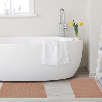Superior Striped Bath Mat 2-Pack, 100% Combed Cotton, Luxury Spa Ribbed Texture, Durable and Washable Bathroom Mats - Coffee, 22" x 35" each