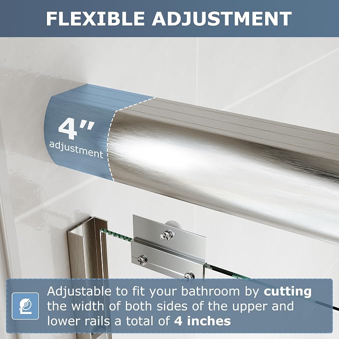 SUNNY SHOWER Double Sliding Glass Door 60" W x 72" H Shower Door 1/4" Tempered Glass Sliding Door Semi-Frameless Shower Glass Enclosure Bypass Walk in Shower Cabin, Brushed Nickel
