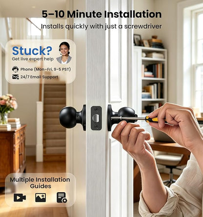 Veise 3 Pack Privacy Interior Door Knobs for Bed & Bathroom, Matte Black | ANSI Grade 3, Keyless, Easy Installation, Thumb Lock Emergency Release, Rust & Fingerprint-proof, Reversible,Classic