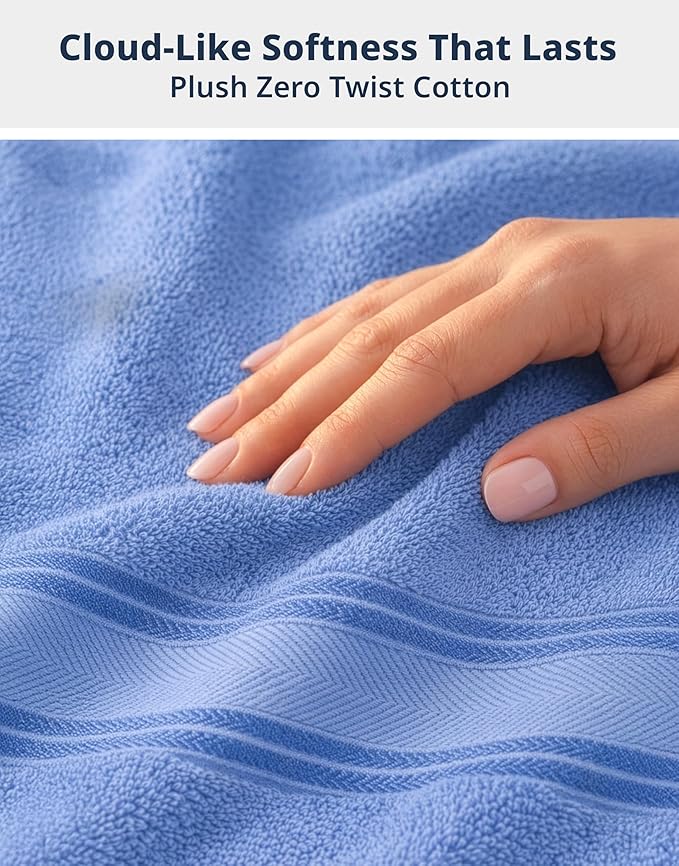 LANE LINEN Large Bath Towel Set Absorbent Quick Dry 100% Cotton - Allure | Cotton Towels - Fade-Resistant Color, Classic Terry Weave, Densely Woven, Coordinated Colors, Dobby Border Accent