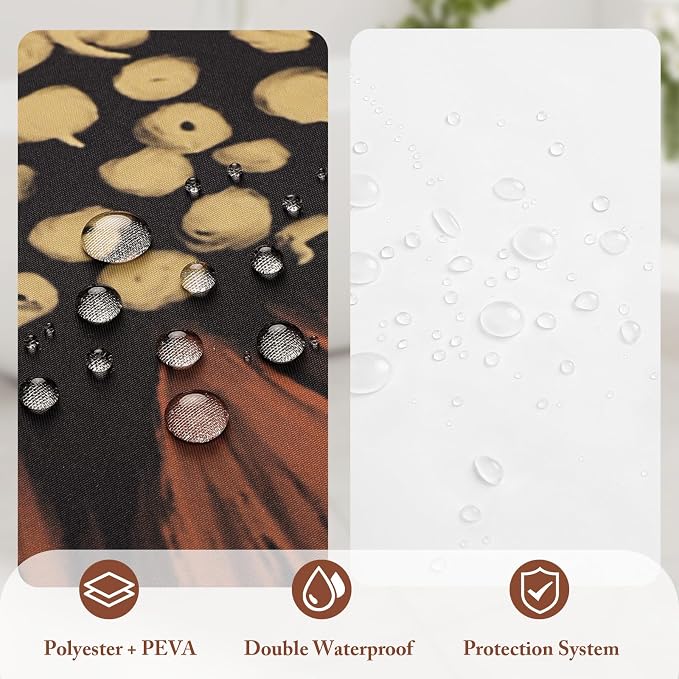 3 in 1 Dark Floral Shower Curtain Set with PEVA Liner & 12 Hooks, 72 x 72 | Boho Tropical Botanical Style, Farmhouse Floral Fabric, Modern Hotel Inspired, Water‑Repellent, Machine Washable