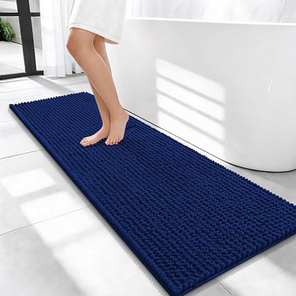 OLANLY Thick Chenille Bathroom Runner Rugs 47x17, Absorbent Bath Mat, Navy | Soft Bath Rugs, Rubber Backing, Machine Wash Dry, Bath Mats for Bathroom, Tub and Shower, Home Decor Accessories