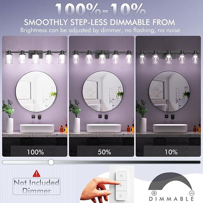 Quntis 5-Light Black Bathroom Light Fixtures with 5 Color Modes, 33 Inch Dimmable Modern Vanity Lighting Fixture Over Mirror, 35 Watts Eye Protection LED Wall Lamp (UL Certified, Bulbs Included)