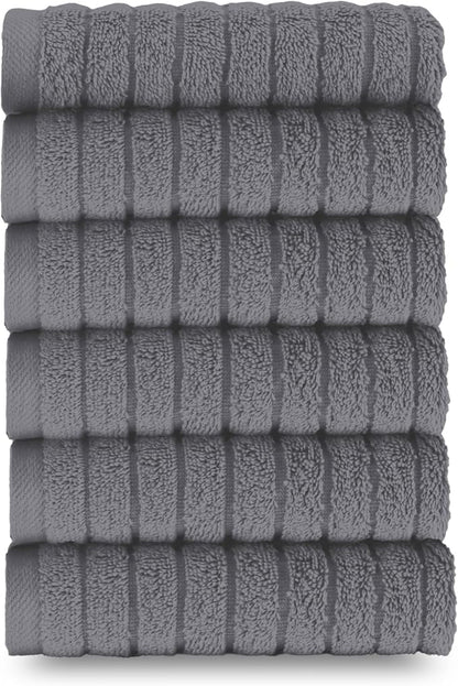 Elegant Comfort 100% Turkish Cotton Corduroy Ribbed Luxury Washcloths 6 Pack Soft 13 x 13 Inch - Higly Absorbent, Durable, Quick Dry, Spa Premium Hotel Quality for Bathroom or Travel, Gray