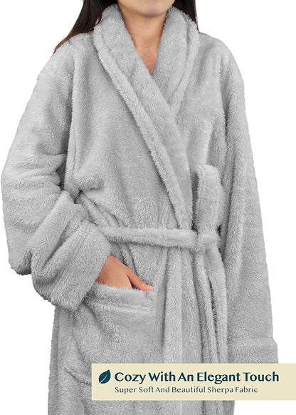 PAVILIA Premium Womens Plush Soft Robe, Fluffy Warm Fleece Sherpa Bathrobe | 260 GSM Shaggy Microfiber, Long Housecoat for Spa Shower Home College Dorm Lounging, Cozy Christmas Holiday Gift for Her