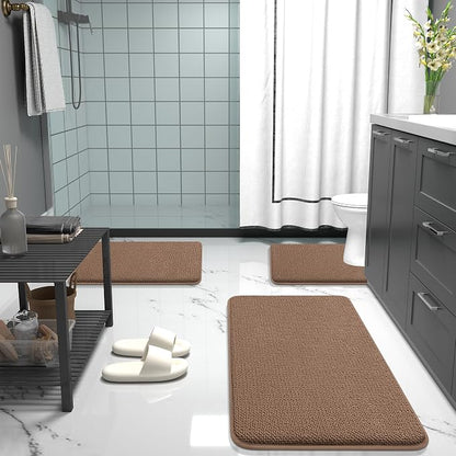 OLANLY Memory Foam Small Bathroom Rugs 24x16, Absorbent Bath Mat, Mocha | Soft Quick Dry Bath Rugs, Non-Slip Carpet, Machine Washable Mat for Bathroom Floor, Tub and Shower, Home Decor Accessories