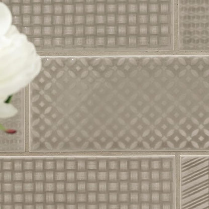 M S International Urbano Warm Concrete 3D Mix Glossy Ceramic Subway Tile for Bathroom, Kitchen Backsplash, Accent Wall, and Shower