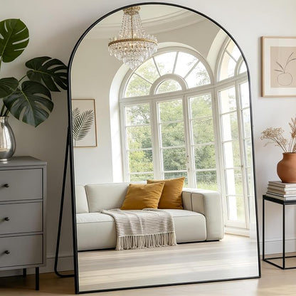 Dewfig Arched Full Length Mirror, 90"x46" Large Floor Mirror, Black | Aluminum Alloy Frame Oversized Full Body Mirror, HD Shatterproof Tempered Glass, Lean/Stand/Wall for Living Room,Bedroom