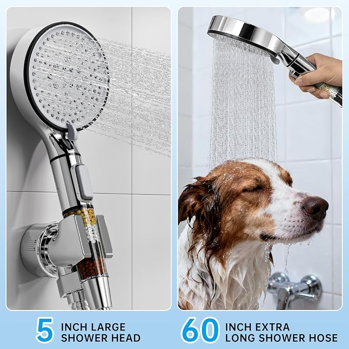 Filtered Shower Head with Handheld, 6-Spray High Pressure Shower Head to to Reduce Dry Itchy Skin, Handheld Shower Head Set Includes 60" Hose & Adjustable Bracket