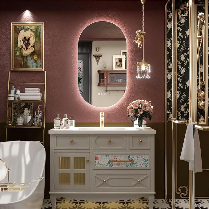 SMIROR 40x24 Oval Backlit LED Bathroom Vanity Mirror with Lights for Wall | Pill-Shaped, 3 Color Lighting, Anti-Fog, Memory, Tempered Glass, UL, Horizontal/ Vertical Wall- Mounted