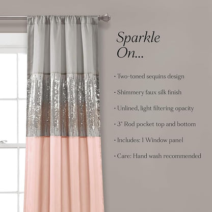Lush Decor Night Sky Window Curtain Panel, Single 42"W x 63"L Gray & Blush - Sequin Backdrop Curtain - Room Darkening Curtains For Bedroom - Glam Decor