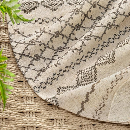 Boho Linen Shower Curtain for Bathroom,with Striped Print and Twine-Inspired Woven Center,Extra Long 72" W x 96" L,Beige