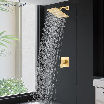 Airuida Shower Faucet Set,8 Inch Shower Valve Kit,Brushed Gold | Male Threads,Rough-in Valve Shower Trim Kit,Single Handle Control Shower Set