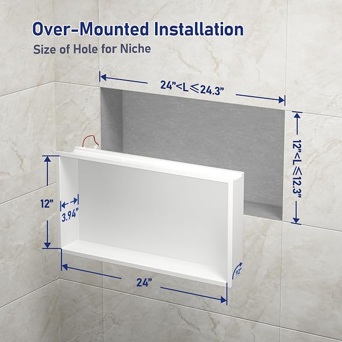 Stainless Led Shower Niche 24"x12" White RGB Light No Tile Needed | 304 stainless steel shower niche,recessed niche shower,Led driver & remote control included,dimmable,bathroom shower storage