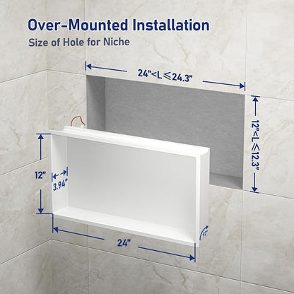Stainless Led Shower Niche 24"x12" White RGB Light No Tile Needed | 304 stainless steel shower niche,recessed niche shower,Led driver & remote control included,dimmable,bathroom shower storage