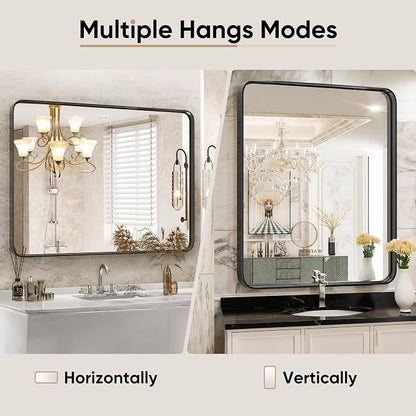 Sweetcrispy Bathroom Mirror, Vanity Mirror for Wall, 24x36 Inch | Rectangle Wall Decor for Entryway, Bedroom, Vanity, Anti-Rust, Horizontal or Vertical Hanging, Black