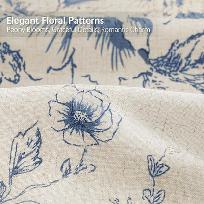 Farmhouse Floral Vintage Shower Curtain for Bathroom, Dark Blue and Tan | Elegant Boho Pattern Bath Curtain Linen Fabric,72" W x 72" L