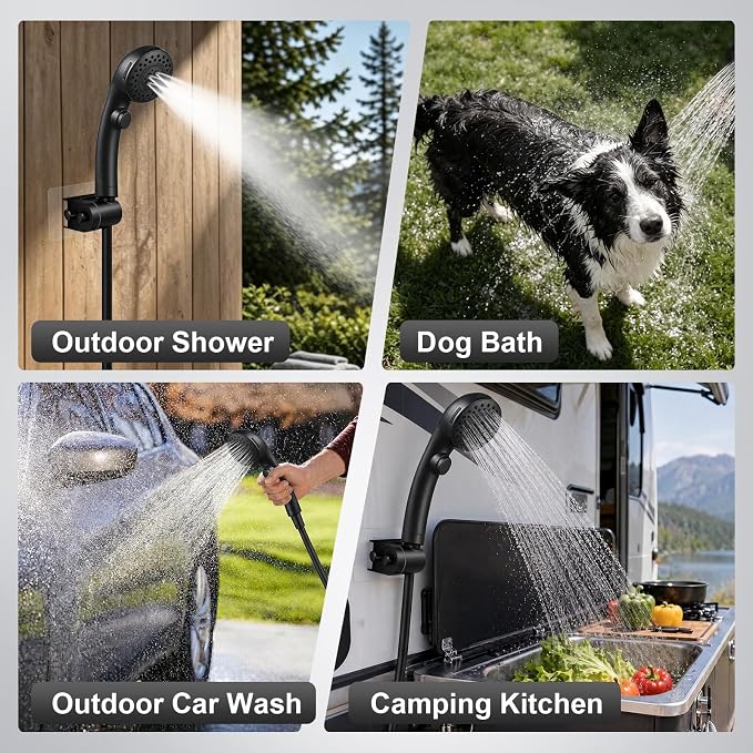 OFFO Handheld Shower Head with Shower Head Holder, 5 Mode Handheld Shower Head with On Off Switch for Water Saving, High Flow Powerful Boosting Showerheads with 60" PVC Hose, Matte Black