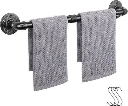 Industrial Pipe Towel Rack Towel Bar, Heavy Duty Wall Mounted Rustic Farmhouse Bath Towel Holder for Bathroom (Black, 24 inch)