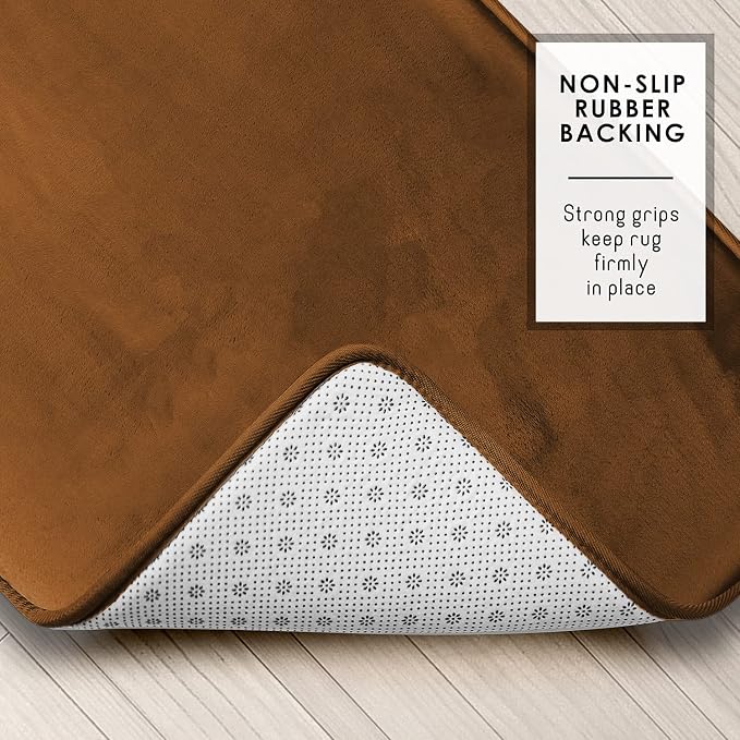 Clara Clark 2 Piece Bathroom Rugs, Velvet Memory Foam Bath Mat Set, Non-Slip Bath Rugs, Machine Wash, Dries Quickly, Ultra Soft Plush Bath Mats for Bathroom, 20 x 32 + Contour, Brown