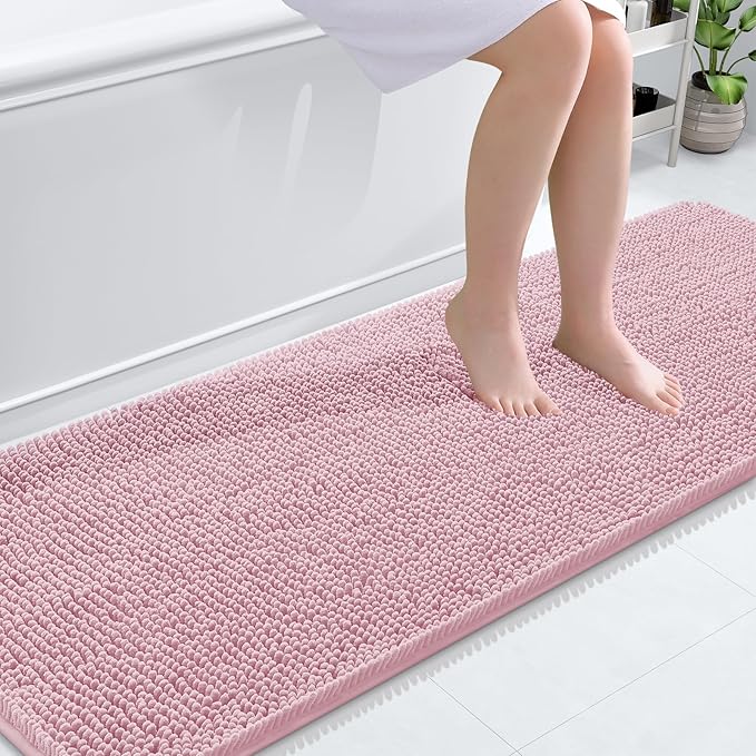 OLANLY Bathroom Runner Rugs 70x24, Extra Soft Absorbent Chenille Bath Rugs | Dusty Rose, Quick-Drying Rubber Backing, Washable Long Bath Mat for Bathroom Floor, Tub and Shower, Home Decor Accessories
