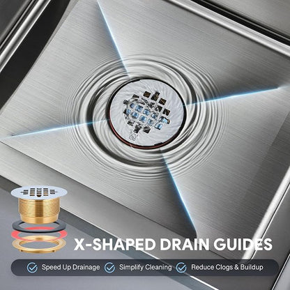 Commercial Mop Sink, 19x16x8 Inch 304 Stainless Steel Utility Sink with Strainer & X-Shaped Floor Guides for Kitchen Laundry Garage Pet Salon