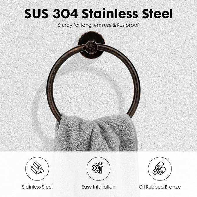 Oil Rubbed Bronze Toilet Paper Holder, Stainless Steel Towel Ring, Double Post Pivoting Toilet Paper Holder and Hand Towel Holder for Bathroom, Bathroom Hardware Accessories Set Brushed Bronze