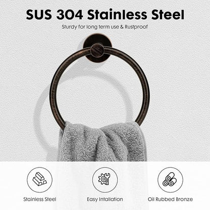 Oil Rubbed Bronze Toilet Paper Holder, Stainless Steel Towel Ring, Double Post Pivoting Toilet Paper Holder and Hand Towel Holder for Bathroom, Bathroom Hardware Accessories Set Brushed Bronze