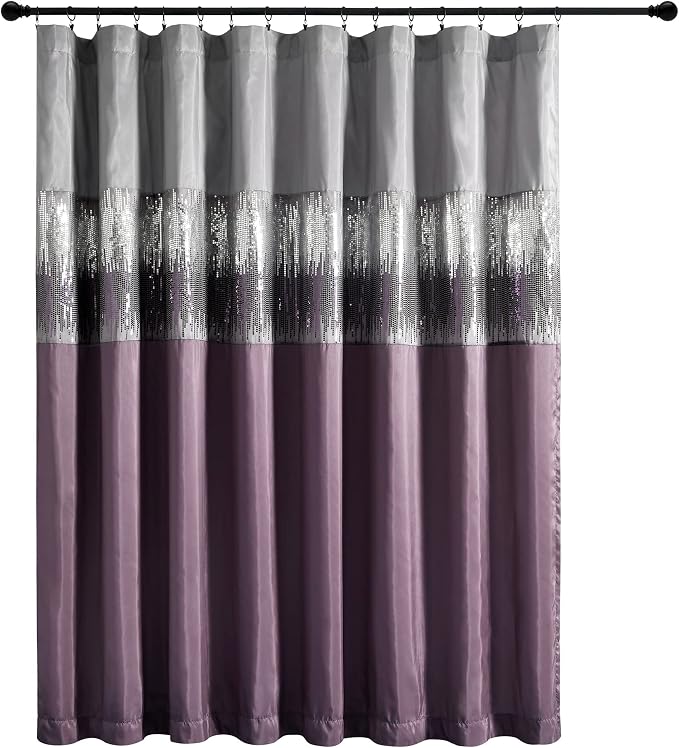 Lush Decor Night Sky Window Curtain Panel, Single 100"W x 84"L Purple & Gray - Sequin Backdrop Curtain - Extra Wide Curtains - Sliding Door Curtain