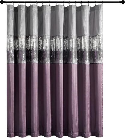 Lush Decor Night Sky Window Curtain Panel, Single 100"W x 84"L Purple & Gray - Sequin Backdrop Curtain - Extra Wide Curtains - Sliding Door Curtain