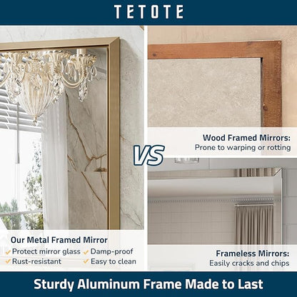 TETOTE 72 x 36 Inch Large Gold Vanity Mirror for Bathroom Sink Wall Mounted Brushed Gold Rectangle Stereo Beveled Framed Shatterproof Mirror Modern Home Living Room Decorative, Horizontal/Vertical