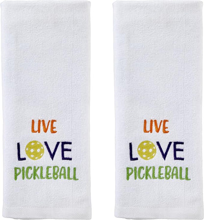 SKL Home Live Love Pickleball 100% Cotton Embroidered 2pc Hand Towel Set, Decorative for Bath/Kitchen/Bar & Gift, White