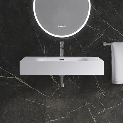 Wall Mount Bathroom Sink 31.9"L x 18"W x 5"H, Resin Stone Floating Sink with Single Facuet Hole, Rectangle Countertop Freestanding Vessel Sinks