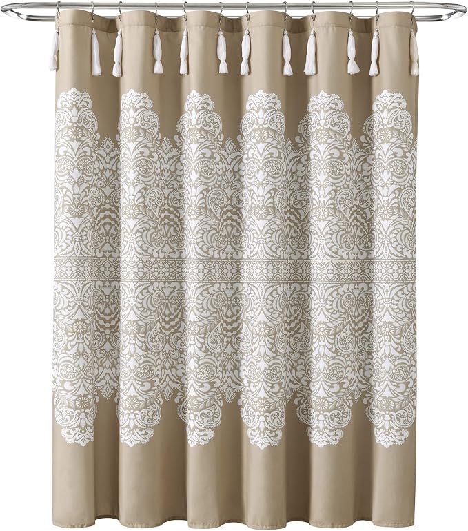 Lush Decor Boho Medallion Shower Curtain Single 72" W x 72" L Neutral - Boho Shower Curtains for Bathroom Decor - Beige Bathroom Curtain