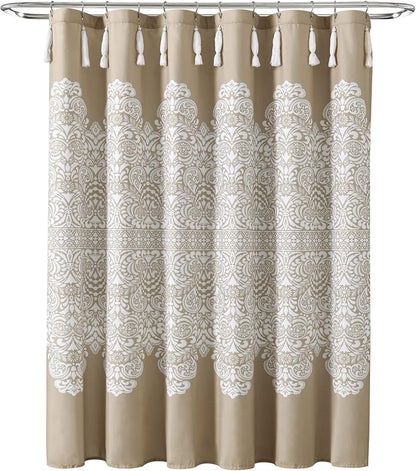 Lush Decor Boho Medallion Shower Curtain Single 72" W x 72" L Neutral - Boho Shower Curtains for Bathroom Decor - Beige Bathroom Curtain