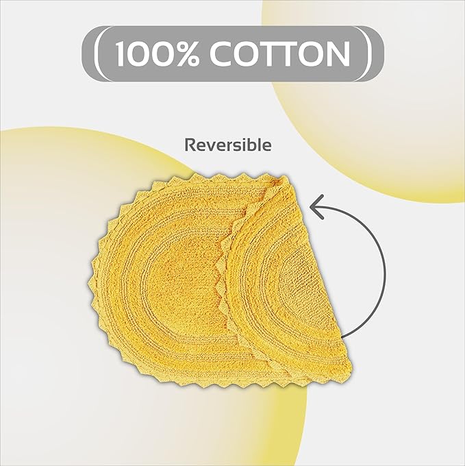 Better Trends Lilly Crochet 20x32 Oval Bath Rugs & Reversible Bath Rugs, Bath mats for Bathroom, Luxurious 100% Cotton Bath Rug & Water Absorbent Bathroom Mat- Yellow Bath Matt