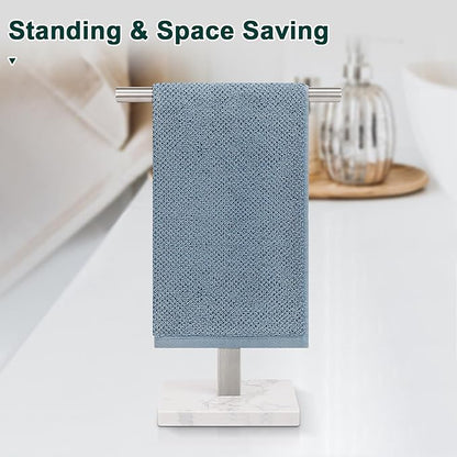 Hand Towel Holder, T-Shape Hand Towel Stand for Bathroom, Hand Towel Rack Bar Standing for Vanity Kitchen Countertop, 304 Stainless Steel (Marble Base, Brushed)