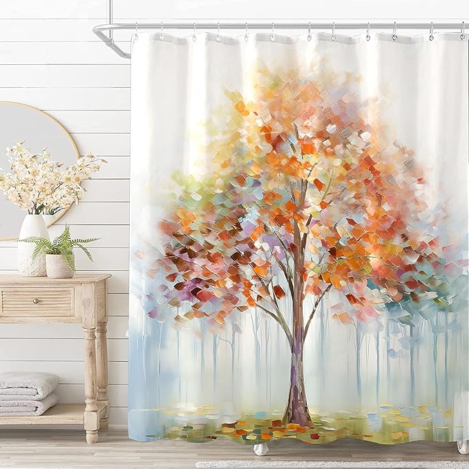 Fowocu Colorful Tree Shower Curtain Abstract Aesthetic Oil Painting Shower Curtains for Bathroom Decorative Cute Nature Art Waterproof Fabric Bath Curtain Decor (72''×72'', Multicolor)