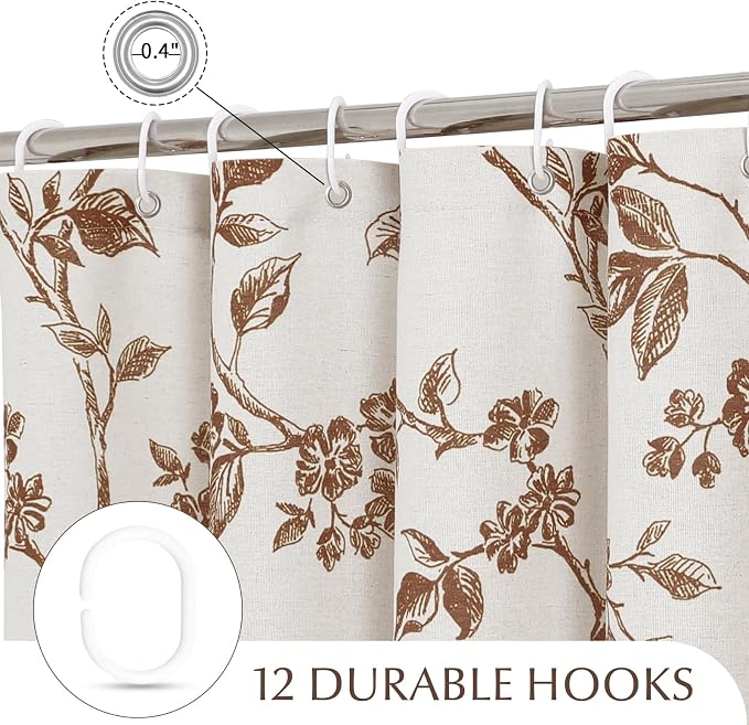 MitoVilla Long Cotton Floral Shower Curtain for Bathroom,72 x 78 | Long Cottagecore Spring Shower Curtains for Bathroom, Modern Farmhouse Country Plant Leaves Bathroom Décor, 72 x 78
