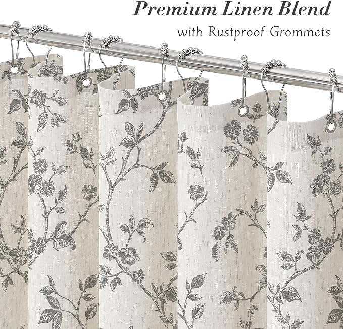 MitoVilla Small Stall Linen Floral Shower Curtain for Bathroom,36 x 72 | Narrow Half BoHo Cottagecore Spring Shower Curtains, Modern Farmhouse Country Plant Leaves Bathroom Décor, 36 x 72