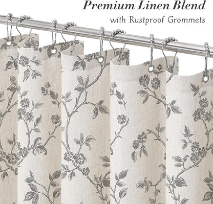 MitoVilla Extra Long Linen Floral Shower Curtain for Bathroom,72 x 84 | Extra Long BoHo Cottagecore Spring Shower Curtains, Modern Farmhouse Country Plant Leaves Bathroom Décor, 72 x 84