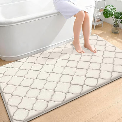 OLANLY Memory Foam Bath Mat Rug 59x34, Ultra Soft and Absorbent Bathroom Rugs, Non-Slip, Comfortable, Machine Washable Bath Carpet for Bathroom Floor, Tub, Shower and Home Decor Accessories, Ivory