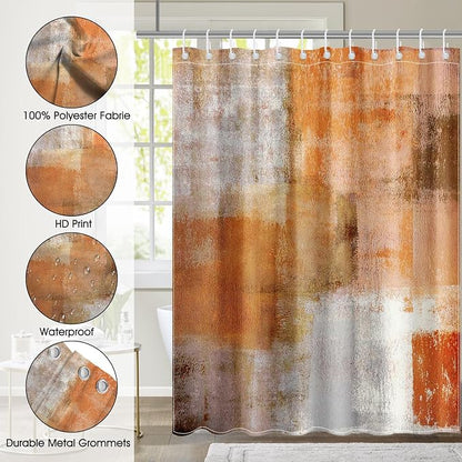 Mocsicka Abstract Shower Curtain Grey Abstract Art Painting Shower Curtain Bathroom Bathtub Curtain 72x72 Inch with 12 Hooks (Orange)