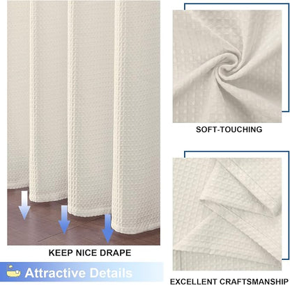 Extra Long Shower Curtain Set- 96 Inch Long Waffle Weave Heavy Duty Fabric Shower Curtains for Bathroom, Luxury Heavy Duty Thick Cloth Shower Curtain with 12 Plastic Hooks, 72x96, Cream