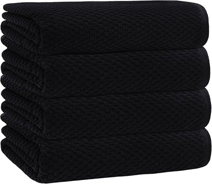 COTTON CRAFT Waffle Bath Towel - Set of 4 Luxury Euro Spa Waffle Weave Towels - 100% Ringspun Cotton Bath Towel - Super Absorbent Quick Dry Bath Towel Set - Oversized 30 inches x 56 inches - Black