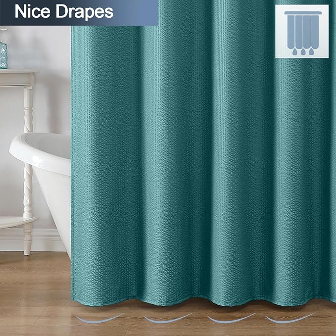 Turquoise Shower Curtain for Bathroom 78 Inches Long, 3D Embossed Textured Fabric Farmhouse Shower Curtain Soft Cloth, Water Repellent, Machine Washable, Hotel Style, 72" W x 78" L, Turquoise