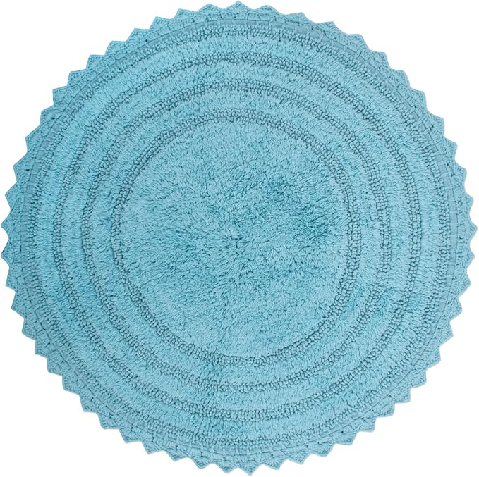 DII Crochet Collection Reversible Bath Mat, Round, 27.5" Diameter, Cameo Blue